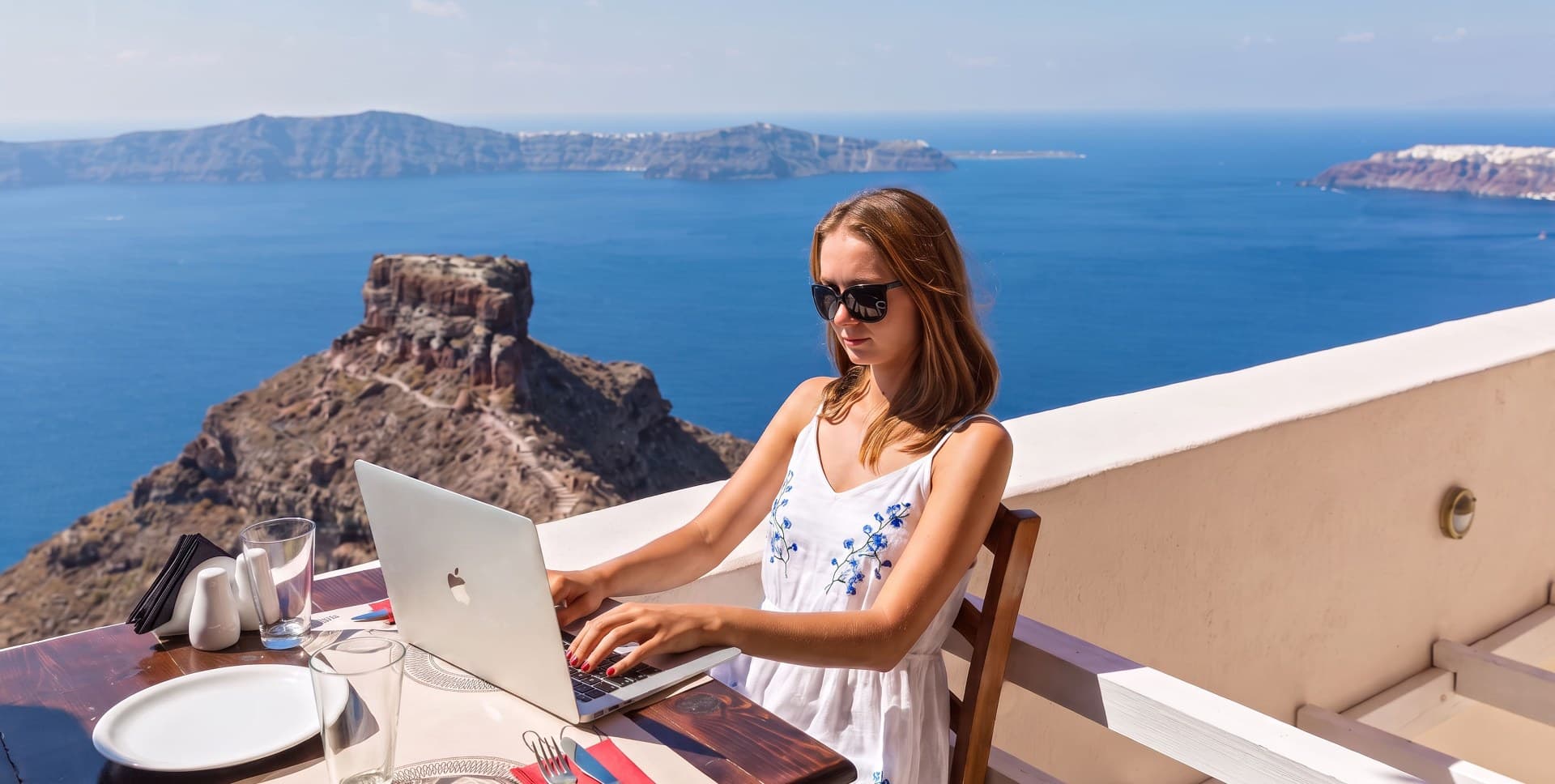 Travel creator working on digital products while travelling