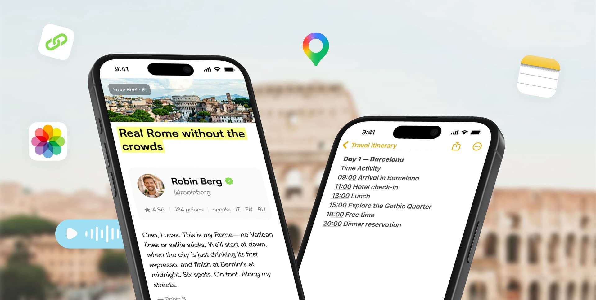 Comparison between a travel guide and a travel itinerary showing their different purposes